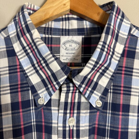 Brooks Brothers Plaid Regent Button Down Shirt Men's XL Blue White Preppy Casual - Picture 6 of 13